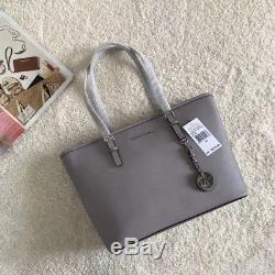 100% Michael Kors Jet Set Travel Saffiano Leather Top Zip Tote Grey Boxed