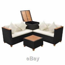 14 Piece Garden Sofa Set Poly Rattan WPC Top 4 Seater with Storage Box Armrest