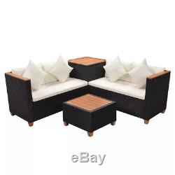 14 Piece Garden Sofa Set Poly Rattan WPC Top 4 Seater with Storage Box Armrest