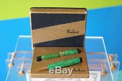 1930's Parker Duofold Vest Pocket ring top Set in Green Jade. Original Box