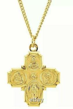 24k Yellow Gold Four-Way Cross 24 Chain Necklace Set Top Quality in Gift Box