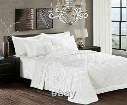 3 Piece New Luxury Modern Crushed Velvet Quilted Bedspread Throw Bedding Sets