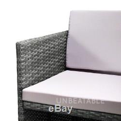 9pcs Cube Garden Patio Set Low back Chairs Dark Grey PE Rattan Glass Table Top