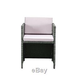 9pcs Cube Garden Patio Set Low back Chairs Dark Grey PE Rattan Glass Table Top