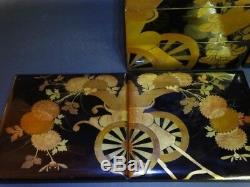 Antique Japanese 5 cases Car Wooden TABLE TOP LACQUER BOX CABINET gift set