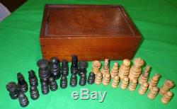 Antique St George Chess Set Excellent Condition In Orginal Slide Top Box
