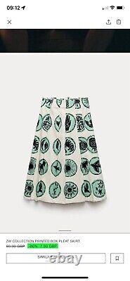 BNWT Zara White Green Box Pleat Skirt Size M & Matching Crop Top Size S Coord