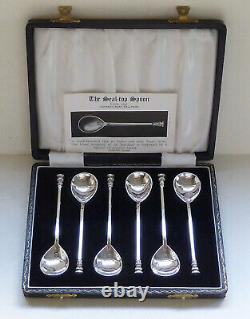 Boxed Set of 6 Vintage Sterling Silver Seal-Top Coffee Spoons, London 1963