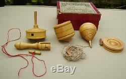 F H Ayres boxed set of antique treen boxwood spinning tops A Present for Boys