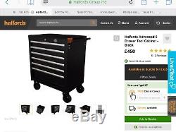 Halfords Industriial Tool Box Chest Set Black Roll Cabinet and Top Box
