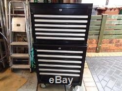 Halfords Industriial black Tool Box Chest Set Roll Cab and Top Box