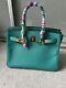 Hermes Green Birkin 30 Ghw. Blue Paon. Full Set! Free Twilly And Leather Book