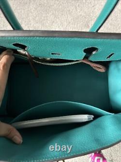 Hermes Green Birkin 30 GHW. Blue paon. Full Set! Free Twilly And Leather Book