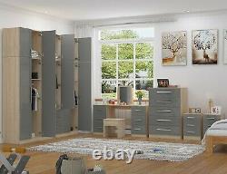 JUMBO GREY 6 door top box FULL bedroom set, wardrobe, chest, dresser, 2x bedside