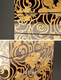 Japan antique gold Chrysanthem makie TABLE TOP LACQUER BOX CABINET gift set