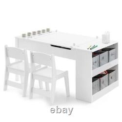 Kids Study Desk And Chair Set With Storage Box Wooden Kids Art Writing Table