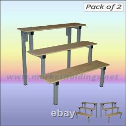 Market Trader Table Counter Top Metal Display Stands + Wooden Shelves (Set of 2)