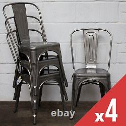Metal Chair Set Of 4 Plain Top Stacking Dining Indoor Outdoor Steel Stool Seat