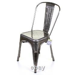 Metal Chair Set Of 4 Plain Top Stacking Dining Indoor Outdoor Steel Stool Seat