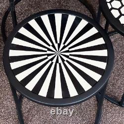 Monochrome Aztec Tables Set Of 3 Round Patterned Table Top Black Frame Furniture