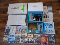 NINTENDO Wii BOXED BLACK+10 TOP GAMES-Wii FIT BOARD-FULL SET-WORKING-2 CONTROLER