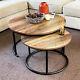 Nesting Coffee Tables Set Of 2 Round Dark Brown Wood Top Living Room Furniture