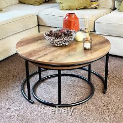 Nesting Coffee Tables Set Of 2 Round Dark Brown Wood Top Living Room Furniture