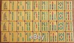 Pillow Top Sprout Bam Chinese Bakelite, 152 Tiles Vtg Mahjong Set Mah Jongg Box