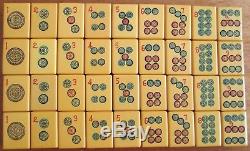 Pillow Top Sprout Bam Chinese Bakelite, 152 Tiles Vtg Mahjong Set Mah Jongg Box