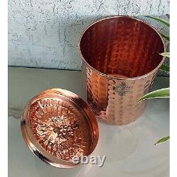 Pure Copper Hammered Design Storage Box Container Knob On Top 900 Ml Set Of 3