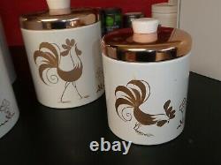 Ransburg Metal Bread Box Canister Set Rooster White Cooper Tops Cutting Board