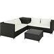 Rattan Seating Set 6pc 2 Sofas 1 Table Glass Top 1 Storage Box Cushions Black