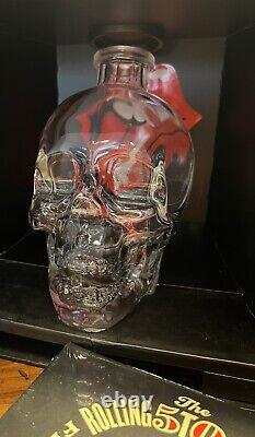 Rolling Stones Crystal Head Box Set Bottle, CD, Decanter Top with logo, Sticker