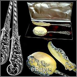 SOUFFLOT Top French All Sterling Silver Vermeil Ice Cream Set 2 pc withbox Rococo