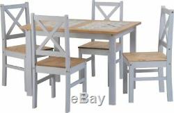 Salvador 1+4 Tile Top Dining Set White/Grey 2 Chairs 1 Dining Table New Boxed
