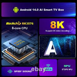 Set Top Boxes for Android 14 with Remote Control HD Media Player 8K WiFi6 BT5.4