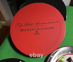 Set of 4 Mackenzie Childs Top Hat Snowman Bone China Plates in Box New