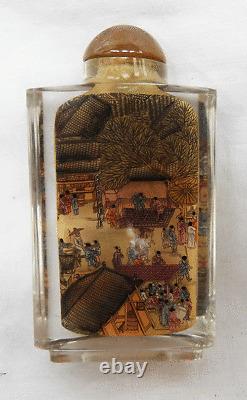 Set of Four Boxed Riverscene Inside Painted Snuff Bottles Gemstone Tops 1960s