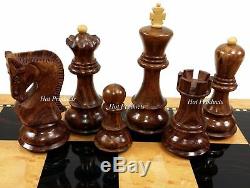 Sheesham RUSSIAN Opp Tops Staunton Wood Chess Set Storage Box & Walnut Color Bd