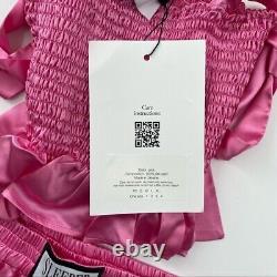 Sleeper Hot Pink Tender Fighter Pajama Set sz S Silk Smocked Top & Boxing Shorts