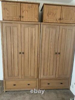 Solid Oak Double Wardrobes Set Of Two With Top Boxes