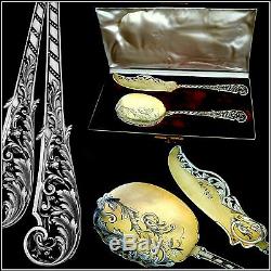 Soufflot Top French Sterling Silver 18k Gold Ice Cream Set 2 pc withbox Rococo