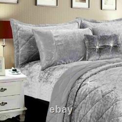 Super soft Crushed Velvet Quilted Bedspread Throw 3 Piece Luxury Bedding Set