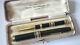 Swan Mabie Todd Ring Top Gold Bands Fountain Pen & Pencil Set Serviced Boxed