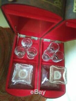 Table Top Bar Set 2 Glass Decanters 6 Glasses Faux Book Box Container