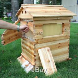 Top Beekeeping Wooden House Box + 7pc Automatic Harvest Honey Beehive Frames Set