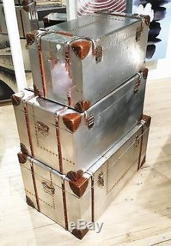 Top Vintage Set 3 Stk. Neu Reisekoffer Retro Box Alu Aluminium Nieten Kofferset