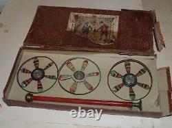 Vintage 1920s/1930s German Tin Litho Spinning Top Set with Box-works-see Video