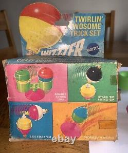 Vintage 1969 Mattel WIZZZER Twosome Trick Set Spinning Tops in box +Instruction