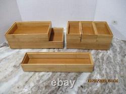 Vintage Core Desk Top Wooden Organizer Set Of 7 Open Boxes, Paper Pens, Etc Vg